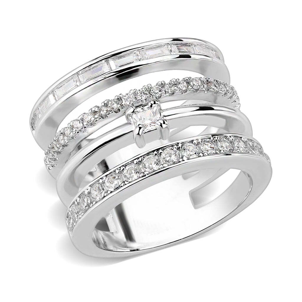 3W1607 - Rhodium Brass Ring with AAA Grade CZ in Clear