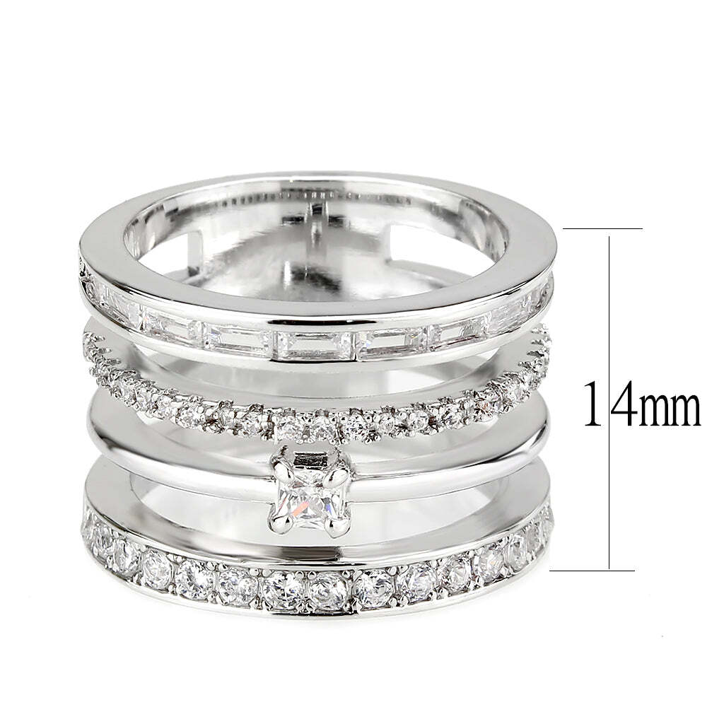 3W1607 - Rhodium Brass Ring with AAA Grade CZ in Clear