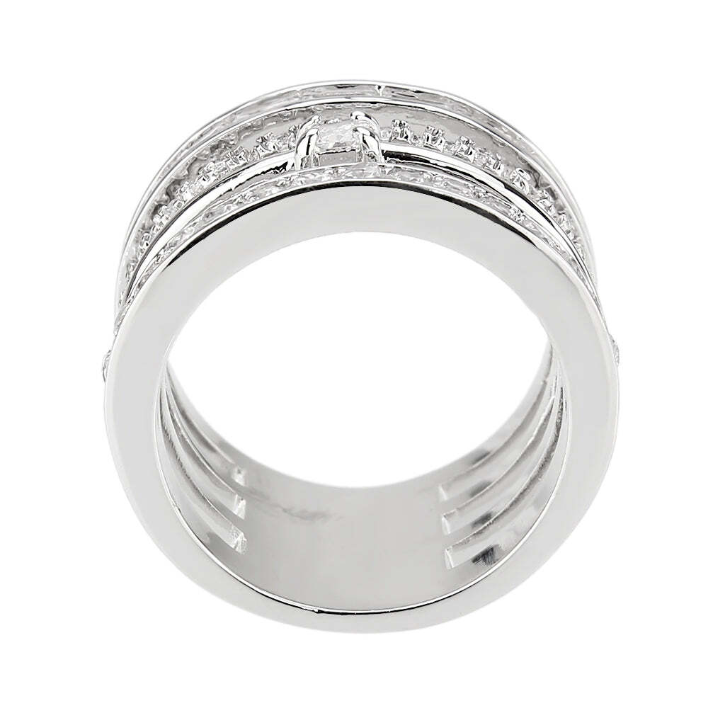 3W1607 - Rhodium Brass Ring with AAA Grade CZ in Clear