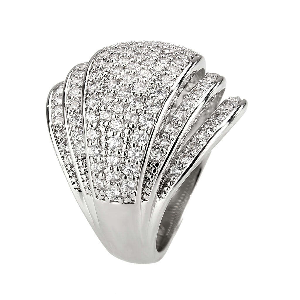 3W1610 - Rhodium Brass Ring with AAA Grade CZ in Clear