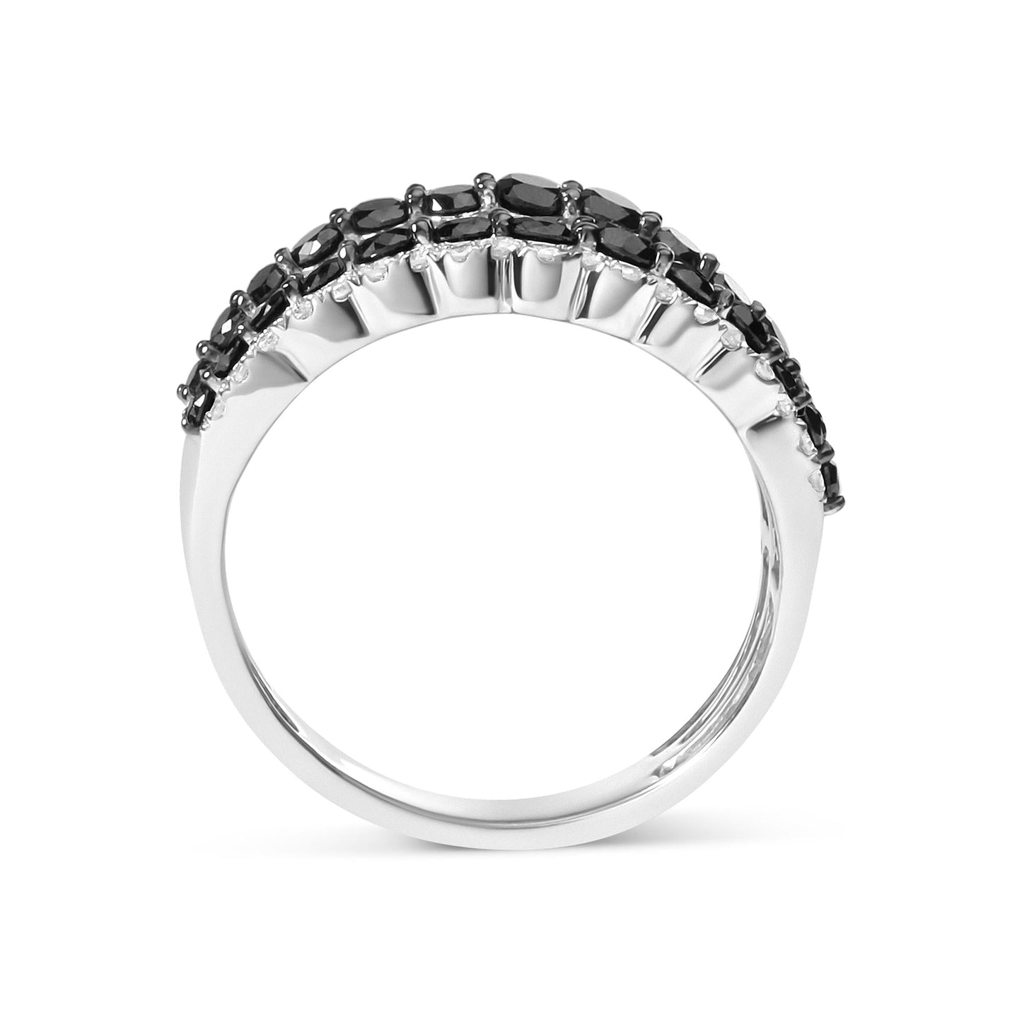 .925 Sterling Silver 1 3/4 Cttw Treated Black and White Alternating Diamond Multi Row Band Ring (Black / I-J Color, I2-I3 Clarity)