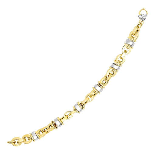 Size: 7.5'' - 14k Two-Tone Gold Oval Bracelet with Barrel Bead Connectors