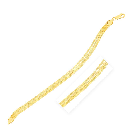 Size: 7'' - 14k Yellow Gold 7 inch Three Strand Herringbone Chain Bracelet