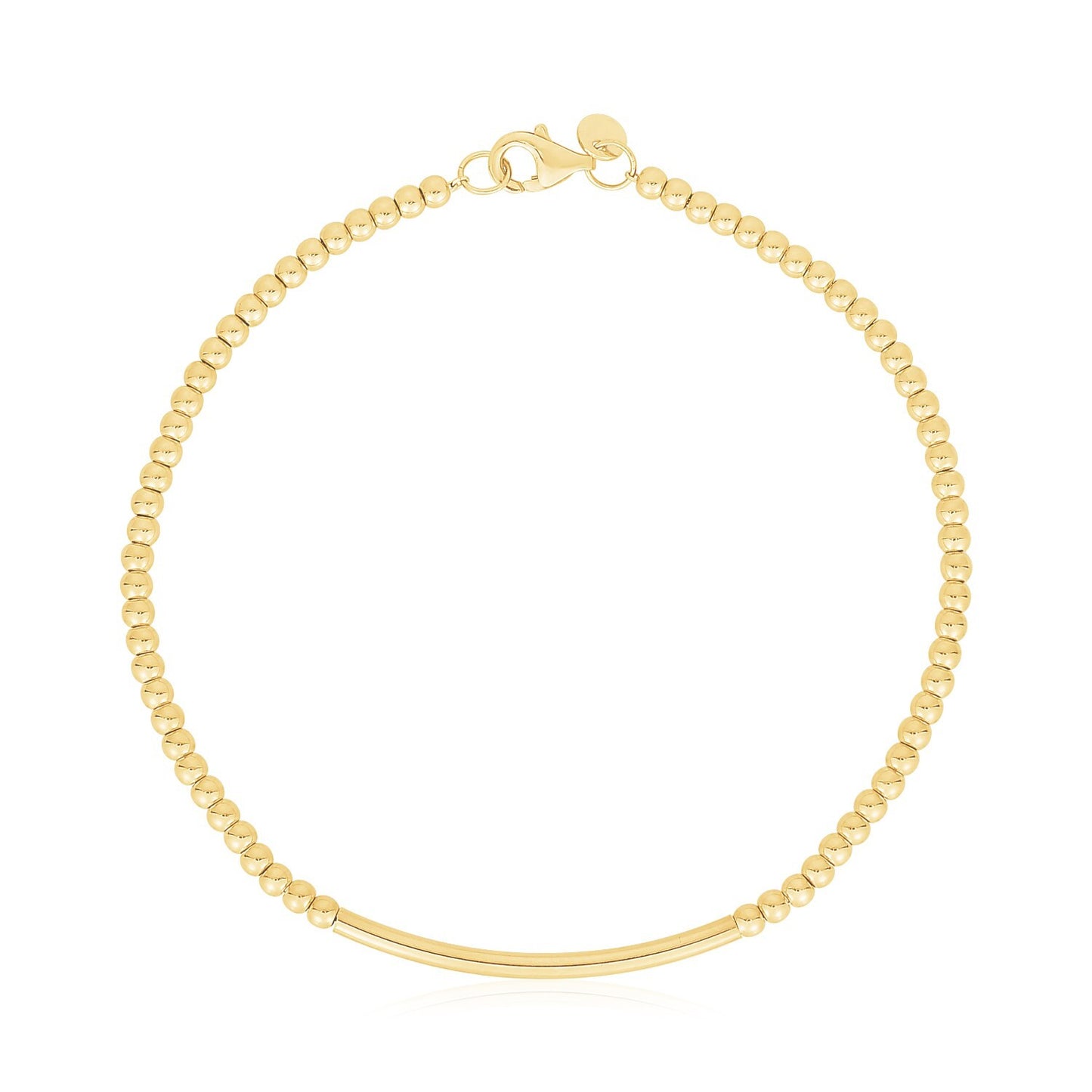 Size: 7'' - 14k Yellow Gold High Polish Bead Bar Bracelet