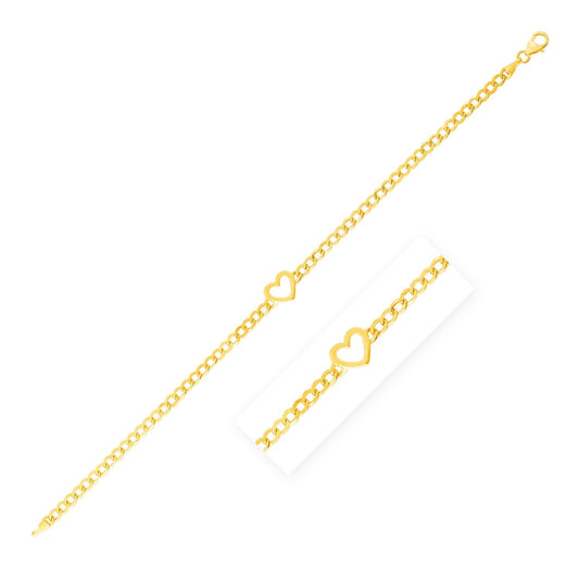 Size: 7'' - 14k Yellow Gold 7 inch Curb Chain Bracelet with Heart