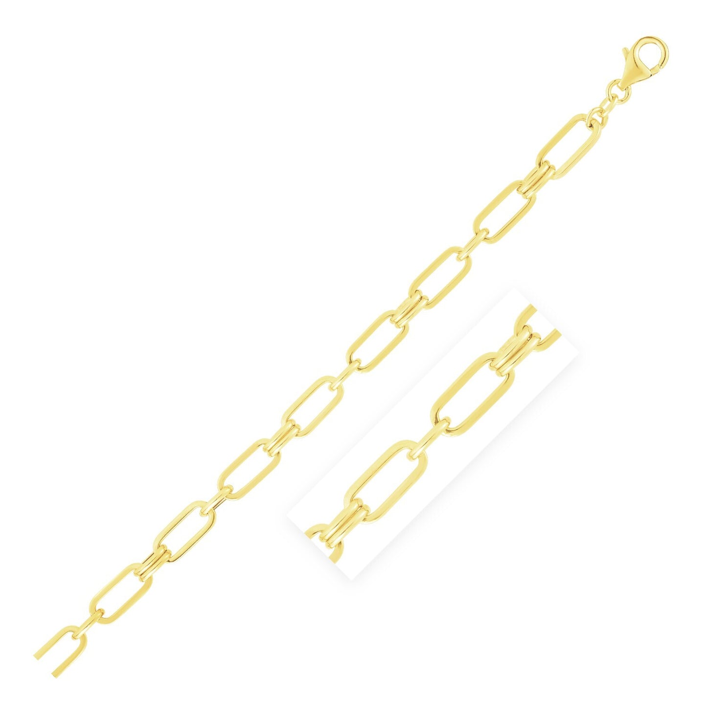 Size: 7.5'' - 14k Yellow Gold High Polish Paperclip Rondel Link Chain Bracelet