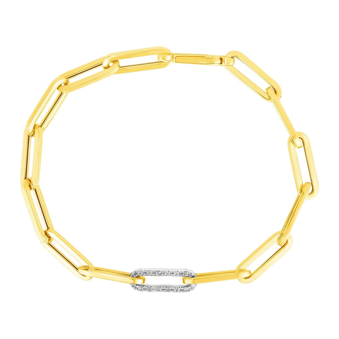 Size: 7.5'' - 14k Yellow Gold Paperclip Chain Bracelet with Diamond Link