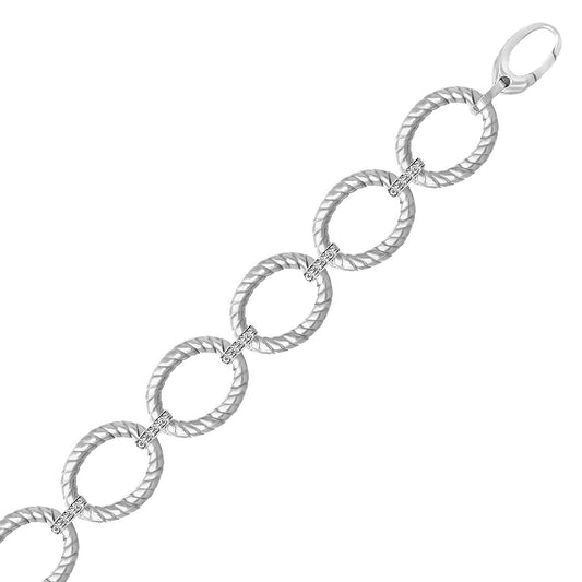 Size: 7.75'' - Sterling Silver Rhodium Finished Diamond Accented Cable Oval Bracelet (.20cttw)