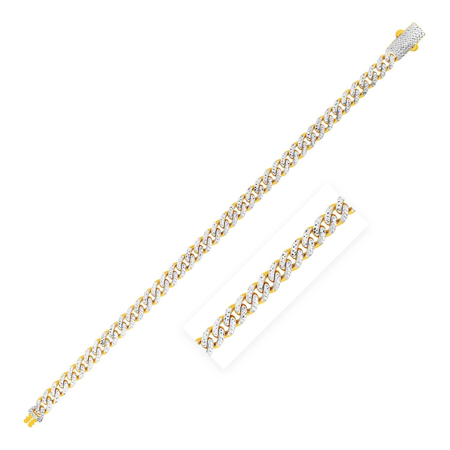 Size: 8.25'' - 14k Yellow Gold White Pave High Polish Modern Lite Miami Cuban Bracelet (6.5mm)