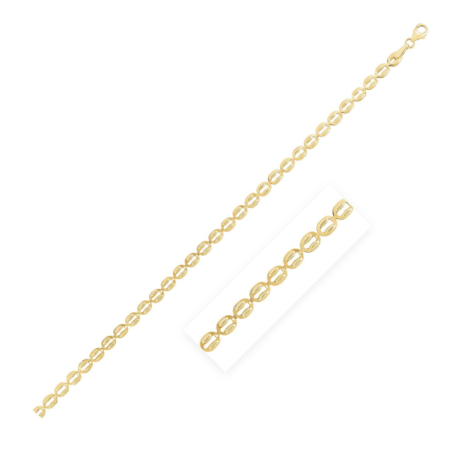 Size: 7'' - 14k Yellow Gold High Polish Textured Puffed Oval Link Bracelet (3.8mm)