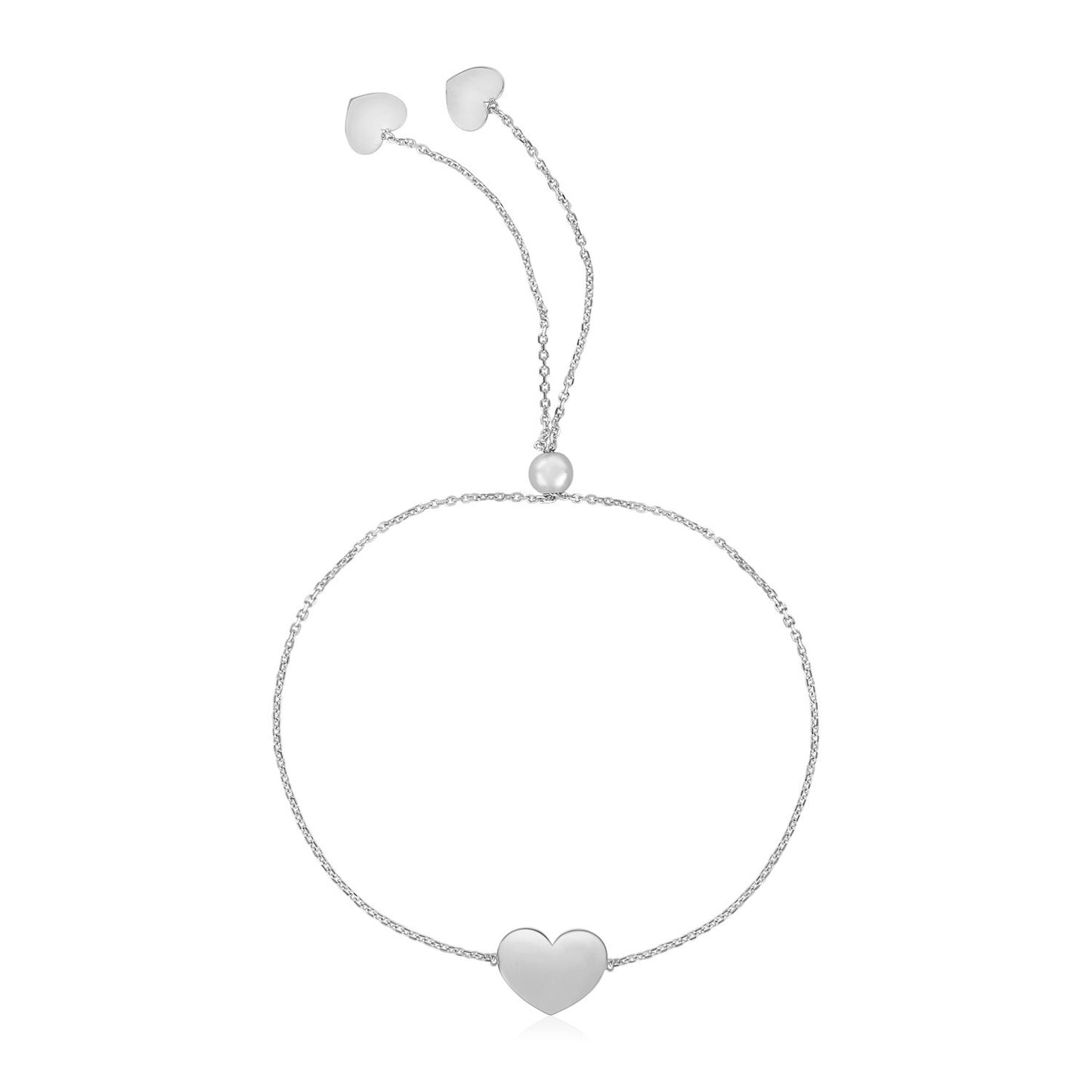 Size: 9.25'' - 14k White Gold Adjustable Heart Bracelet (7.80 mm)