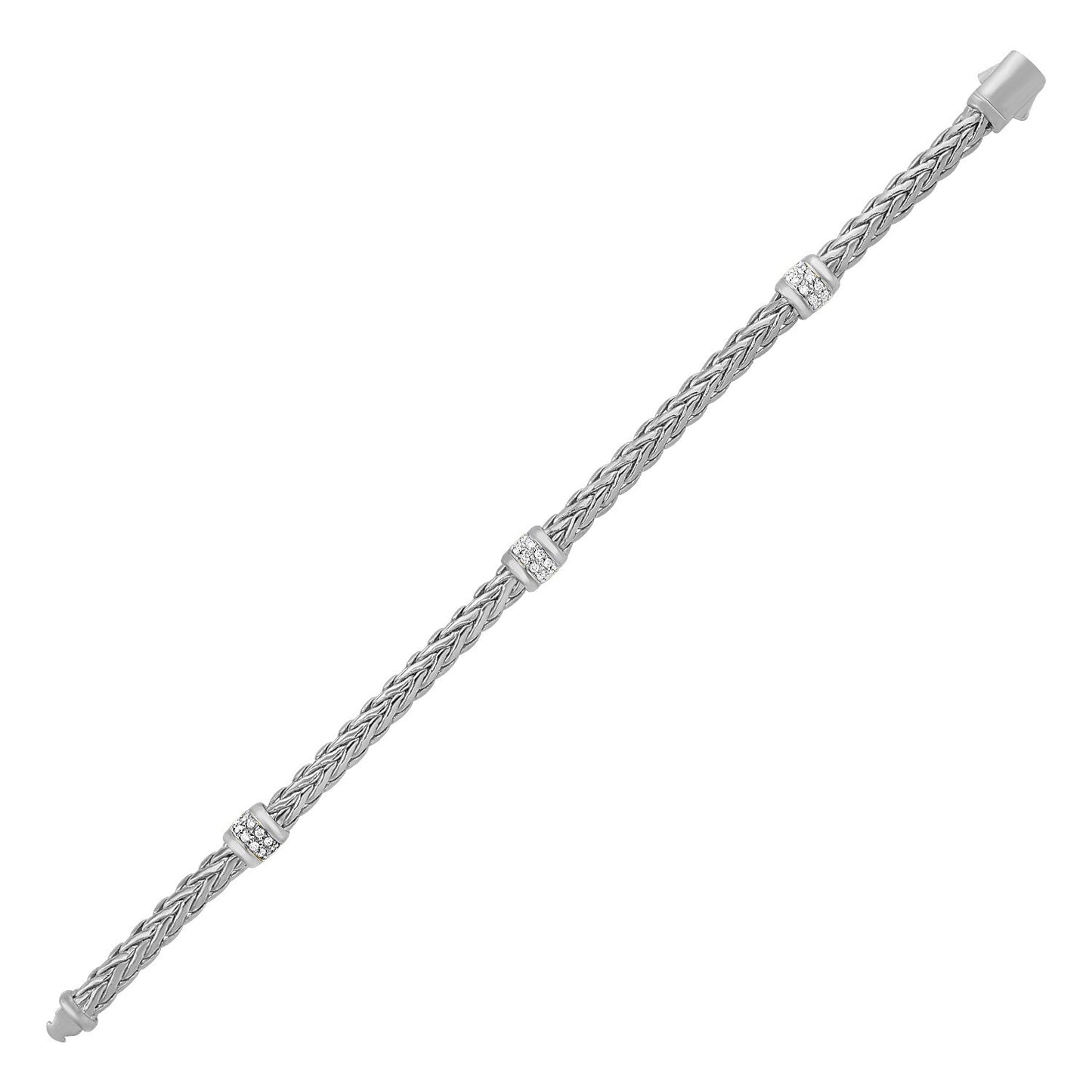 Size: 7.5'' - Polished Woven Rope Bracelet with Diamond Accents in 14k White Gold