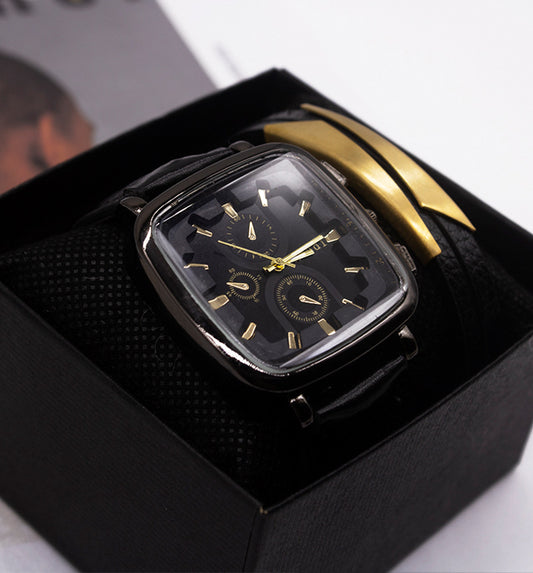 Color: Black - Men Wrist Watch Set Business Fashion Two-piece Box