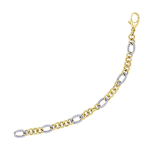 Size: 7.25'' - 14k Two-Tone Gold Rope Motif Oval and Round Link Chain Bracelet