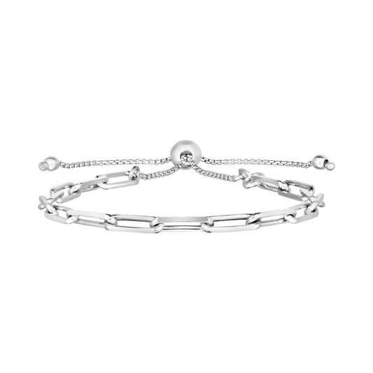 Size: 9.25'' - Sterling Silver Paperclip Chain Adjustable Bracelet