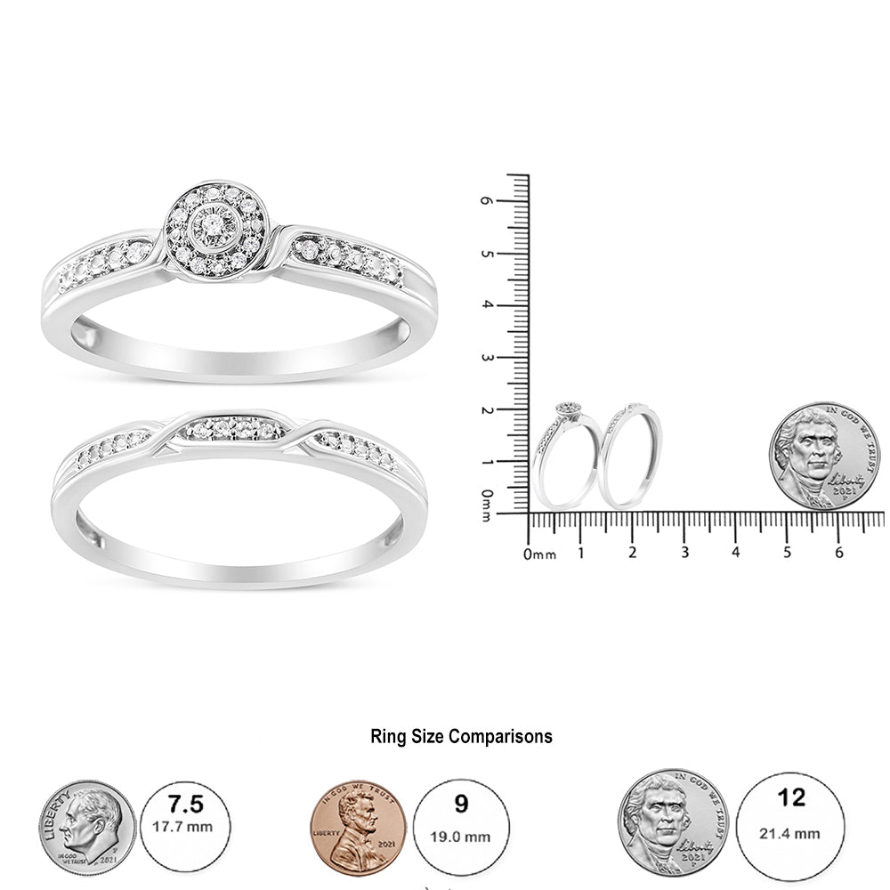 .925 Sterling Silver Diamond Accent Frame Twist Shank Bridal Set Ring and Band (I-J Color, I3 Clarity)