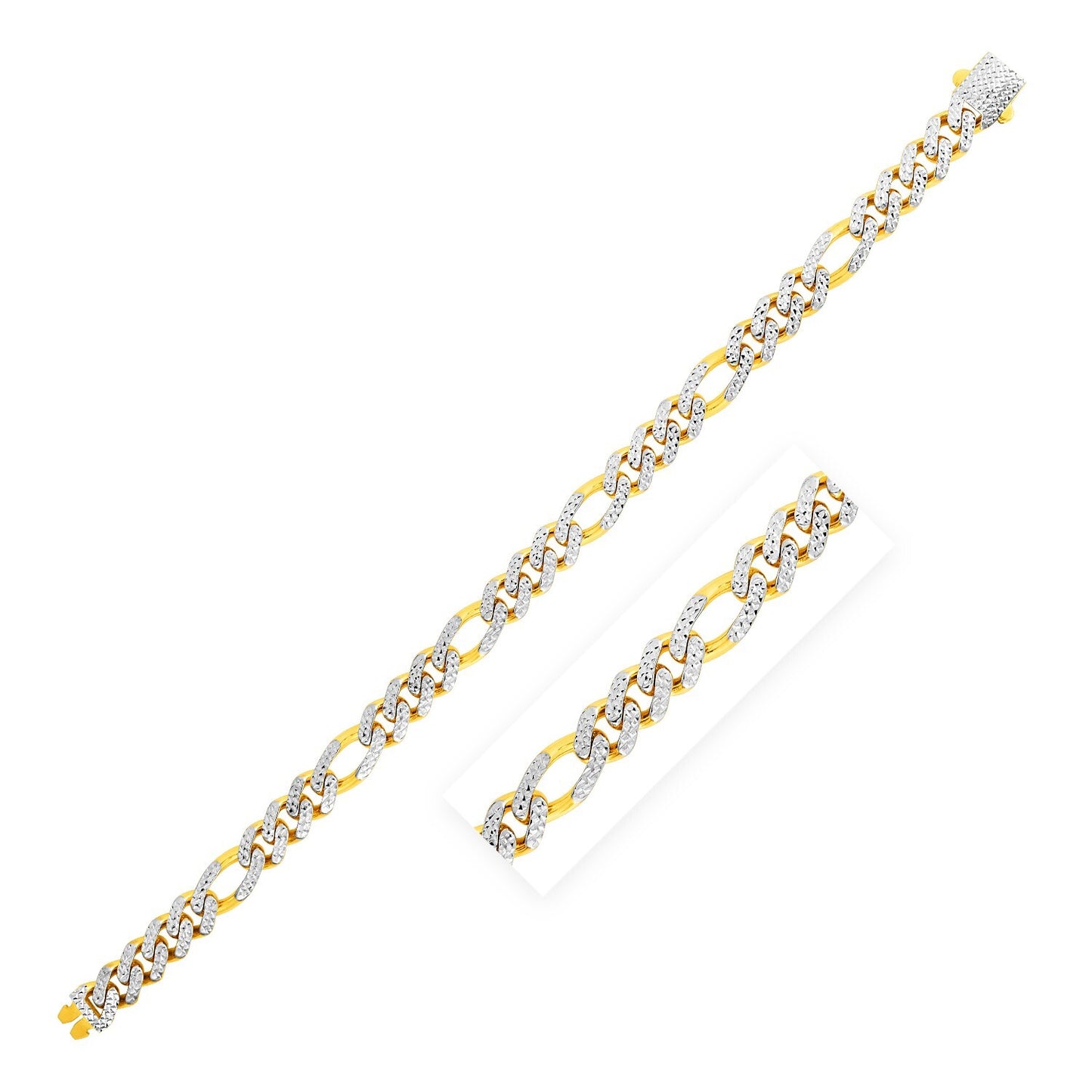 Size: 8.25'' - 14k Yellow Gold White Pave High Polish Modern Lite Figaro Bracelet (8.0mm)