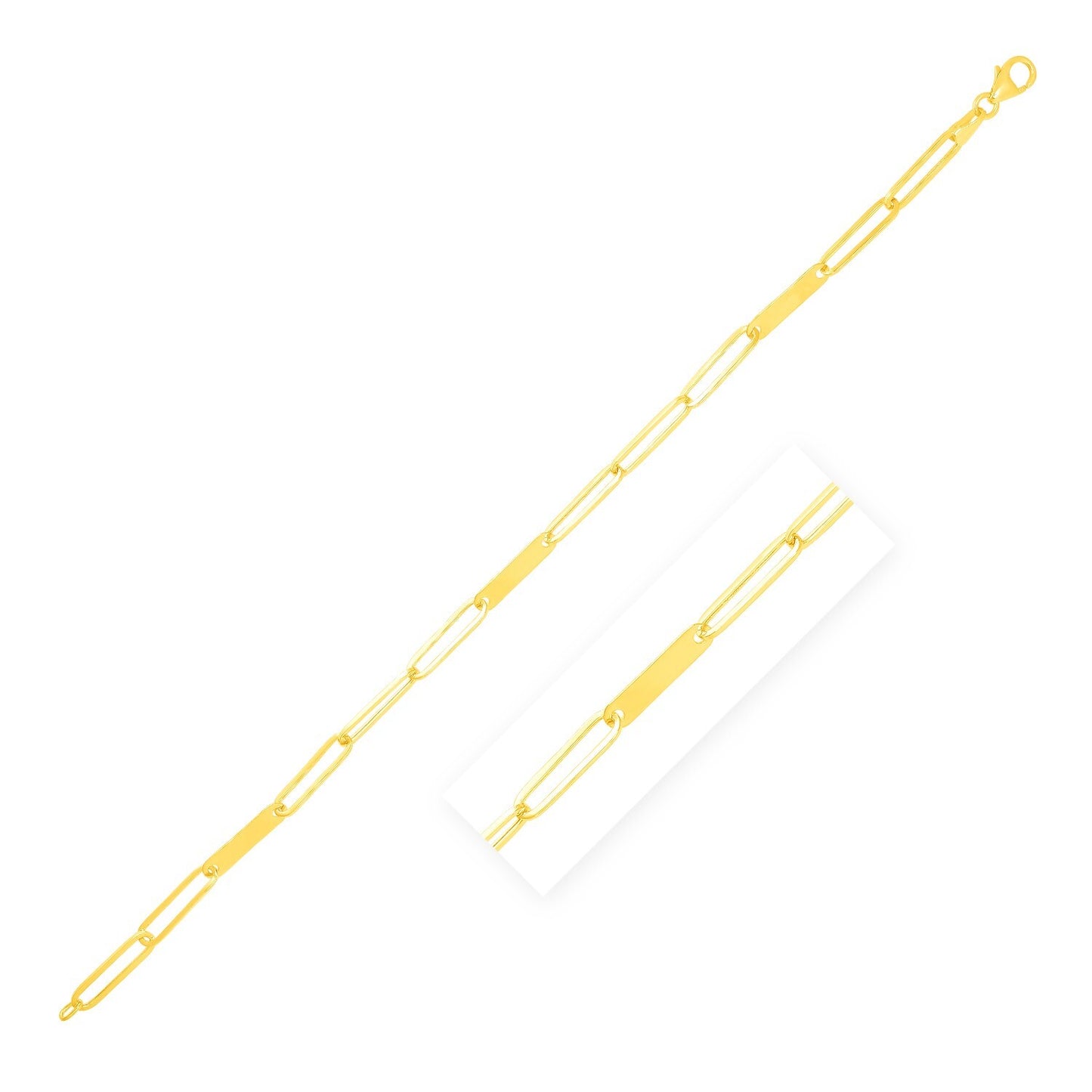 Size: 7'' - 14k Yellow Gold 7 inch Alternating Paperclip Chain Link and Gold Bar Bracelet