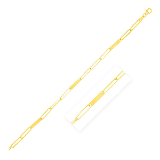 Size: 7'' - 14k Yellow Gold 7 inch Alternating Paperclip Chain Link and Gold Bar Bracelet