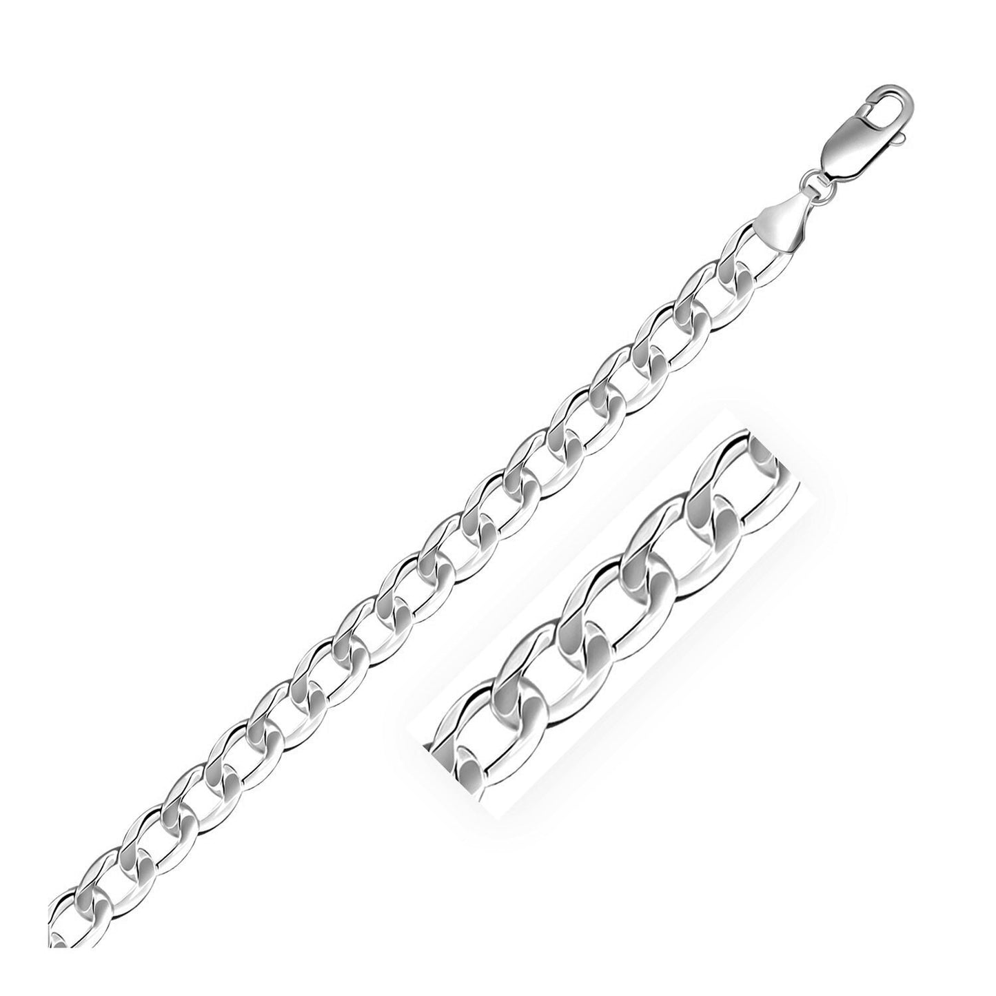 Size: 8.5'' - Rhodium Plated 7.2mm Sterling Silver Curb Style Bracelet