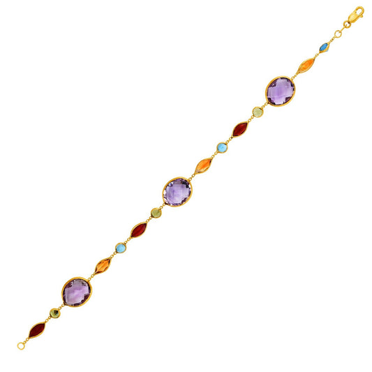 Size: 7.5'' - 14k Yellow Gold Bracelet with Multi-Colored Stones