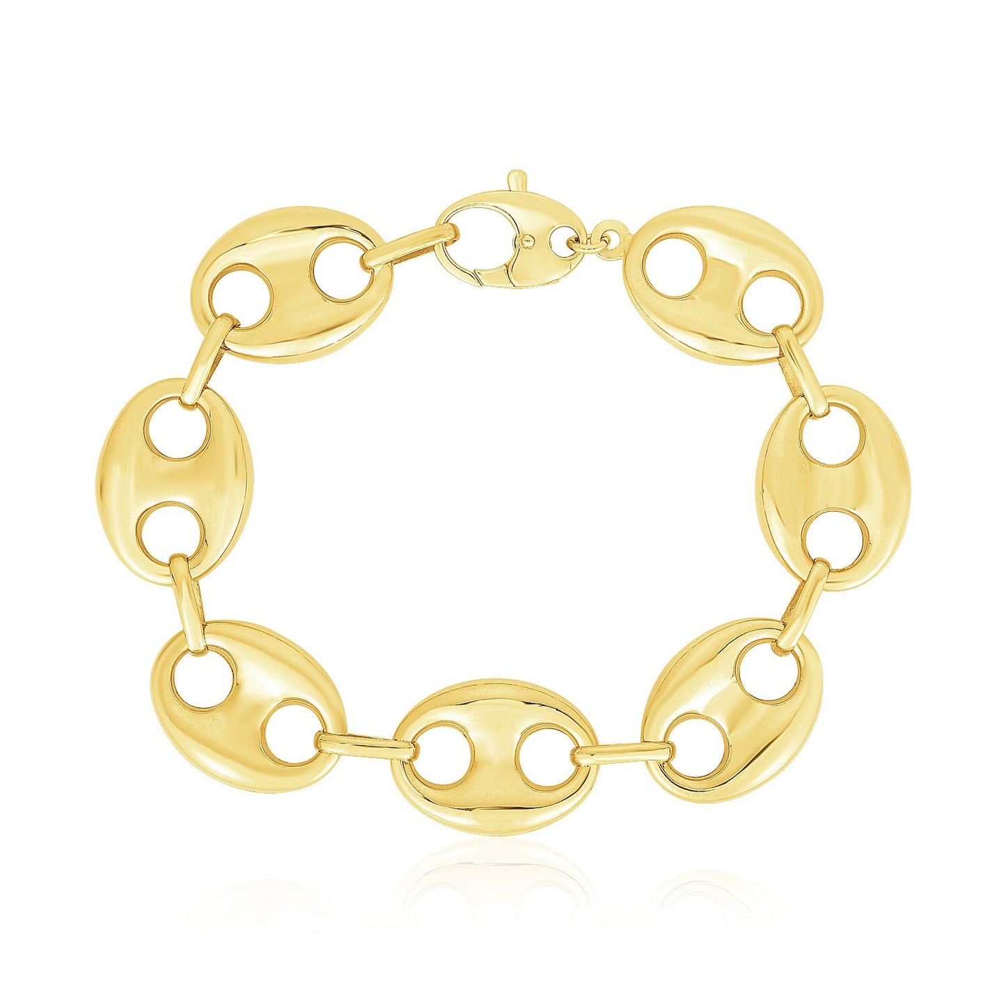 Size: 8'' - 14k Yellow Gold High Polish Lite Puffed Mariner Link Bracelet (21 mm)