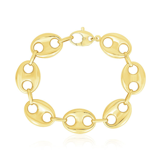 Size: 8'' - 14k Yellow Gold High Polish Lite Puffed Mariner Link Bracelet (21 mm)