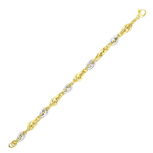 Size: 7.5'' - 14k Two-Tone Gold Interlaced Smooth and Textured Link Bracelet