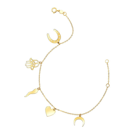 Size: 7'' - 14k Yellow Gold 7 inch Bracelet with Polished Charms