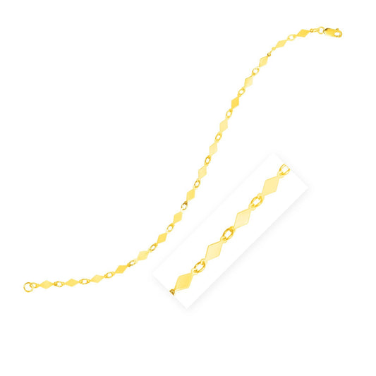 Size: 7'' - 14K Yellow Gold Polished Diamond Motif Chain Bracelet