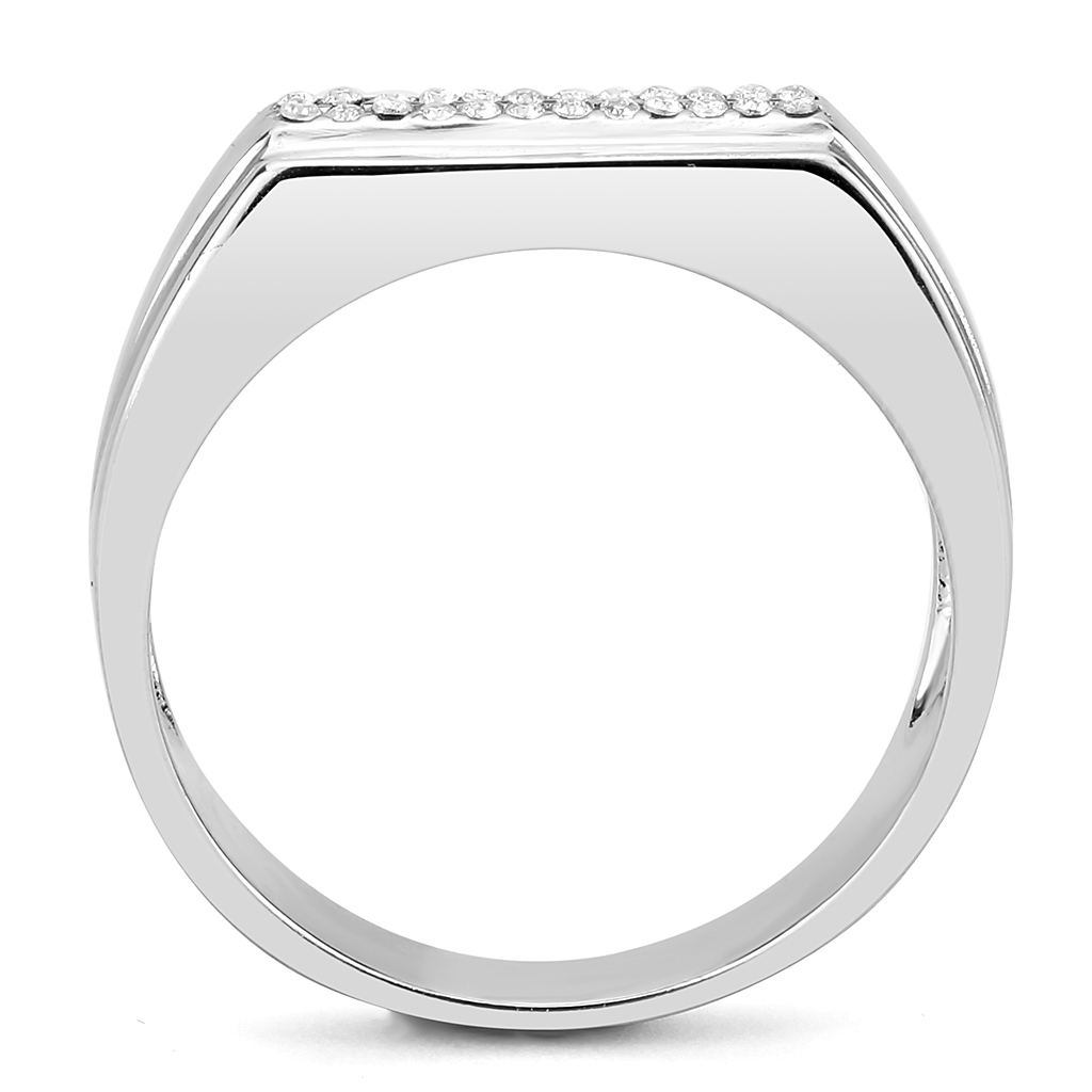 DA251 - High polished (no plating) Stainless Steel Ring with AAA Grade CZ  in Clear