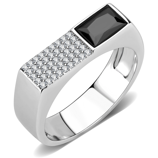 DA252 - High polished (no plating) Stainless Steel Ring with AAA Grade CZ  in Black Diamond