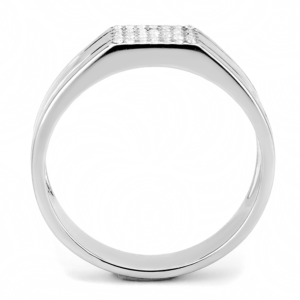 DA253 - High polished (no plating) Stainless Steel Ring with AAA Grade CZ  in Clear