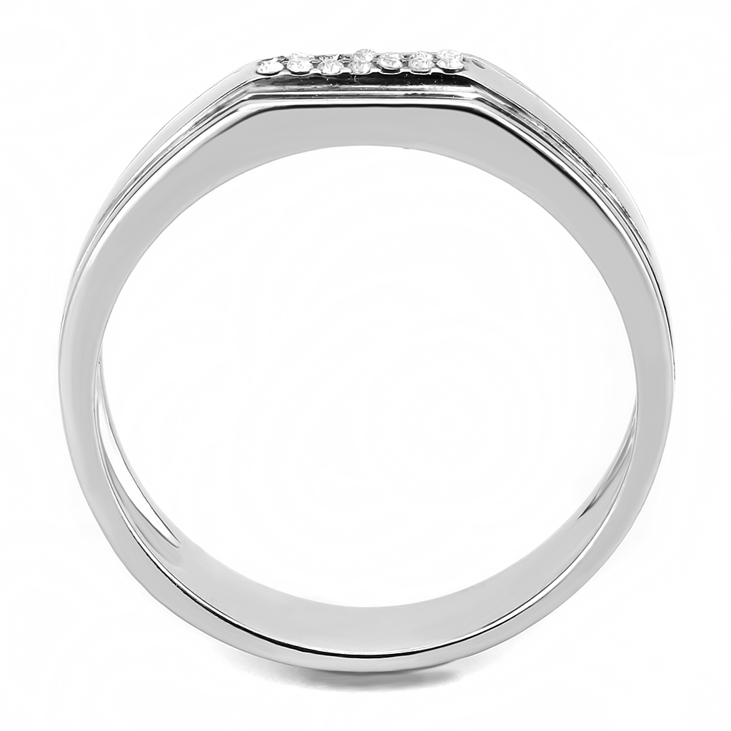 DA254 - High polished (no plating) Stainless Steel Ring with AAA Grade CZ  in Clear