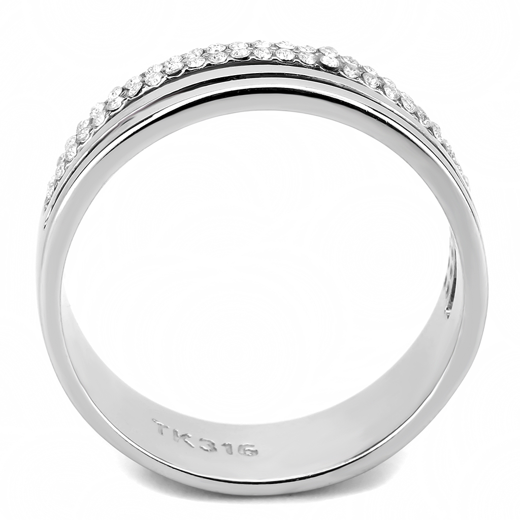 DA275 - High polished (no plating) Stainless Steel Ring with AAA Grade CZ  in Clear