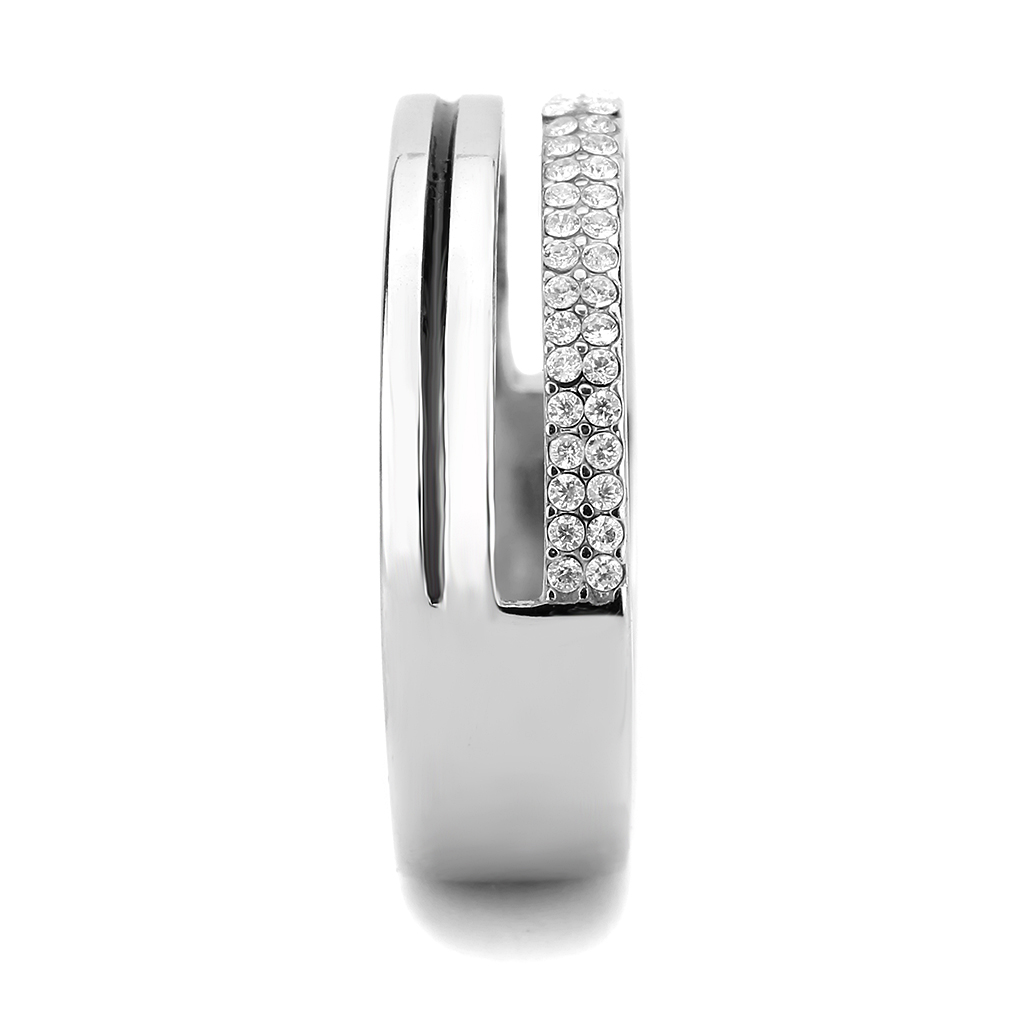 DA275 - High polished (no plating) Stainless Steel Ring with AAA Grade CZ  in Clear