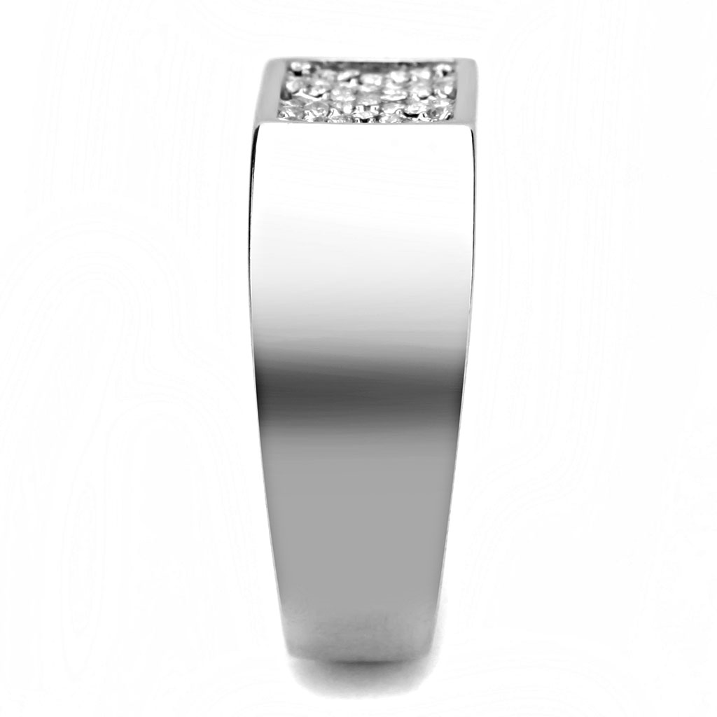 DA285 - High polished (no plating) Stainless Steel Ring with AAA Grade CZ  in Clear