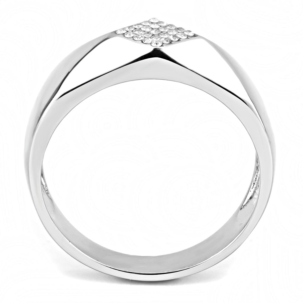 DA288 - High polished (no plating) Stainless Steel Ring with AAA Grade CZ  in Clear