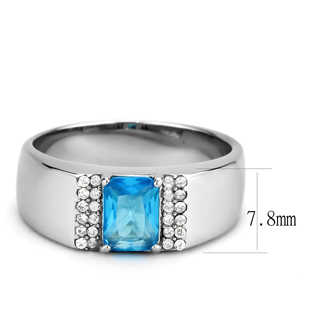 DA344 - No Plating Stainless Steel Ring with Synthetic Synthetic Glass in Sea Blue