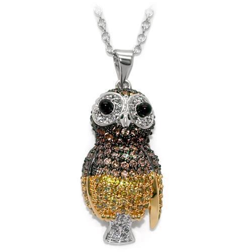 LO1554 - Rhodium+Gold+ Ruthenium Brass Chain Pendant with AAA Grade CZ  in Multi Color