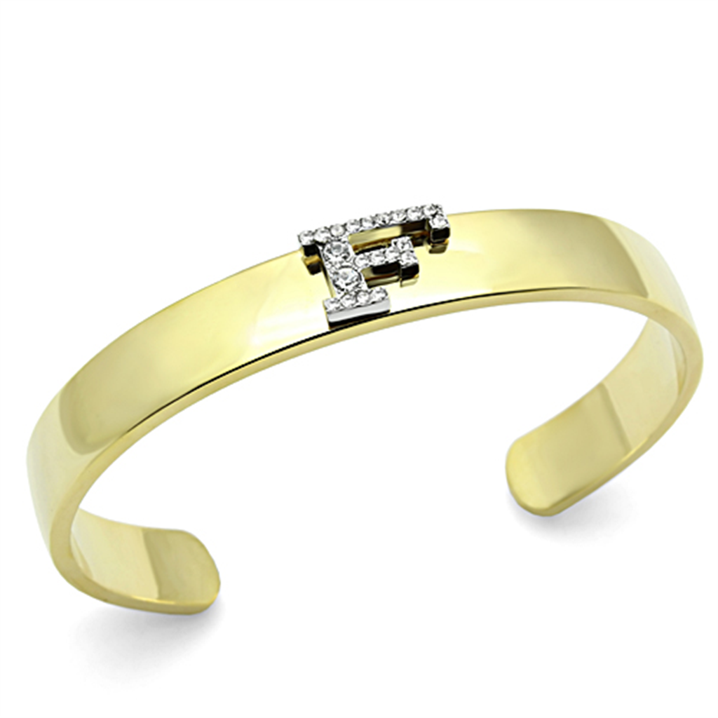 LO2575 - Gold+Rhodium White Metal Bangle with Top Grade Crystal  in Clear