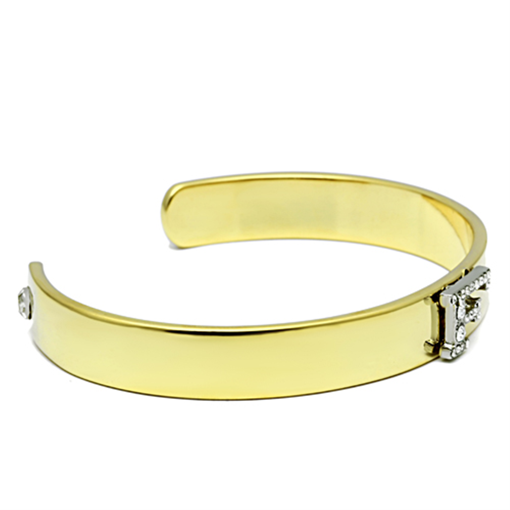 LO2575 - Gold+Rhodium White Metal Bangle with Top Grade Crystal  in Clear