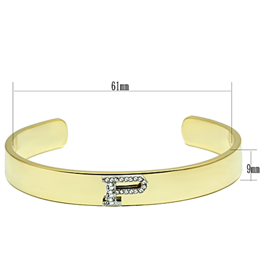 LO2585 - Gold+Rhodium White Metal Bangle with Top Grade Crystal  in Clear