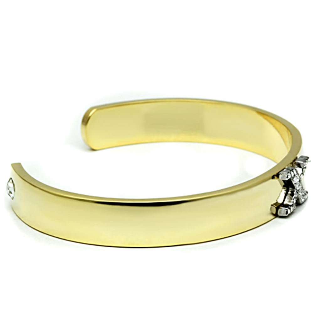 LO2593 - Gold+Rhodium White Metal Bangle with Top Grade Crystal  in Clear