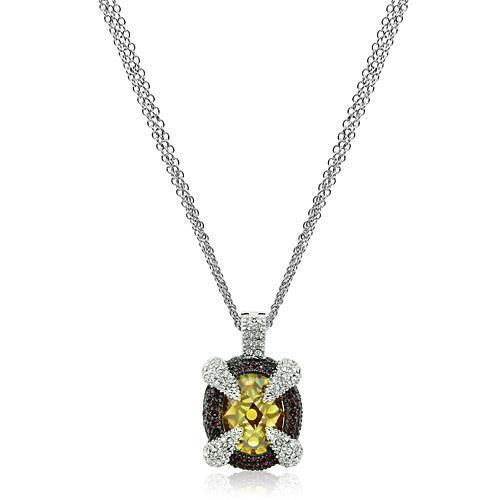 LO2641 - Rhodium+Hematite Brass Chain Pendant with AAA Grade CZ  in Topaz