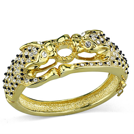 LO3083 - Gold Brass Bangle with Top Grade Crystal  in Clear