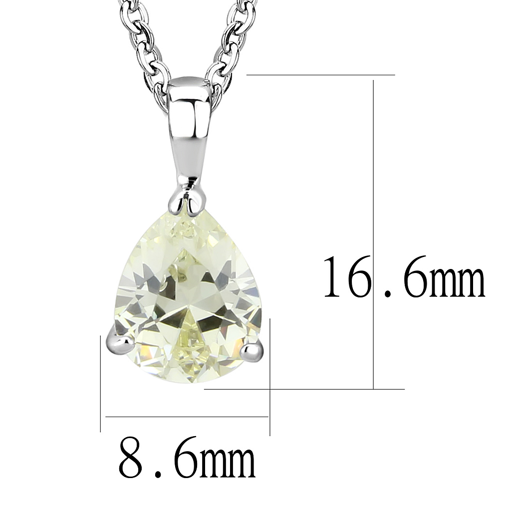 LO311 - Rhodium Brass Chain Pendant with AAA Grade CZ  in Citrine Yellow