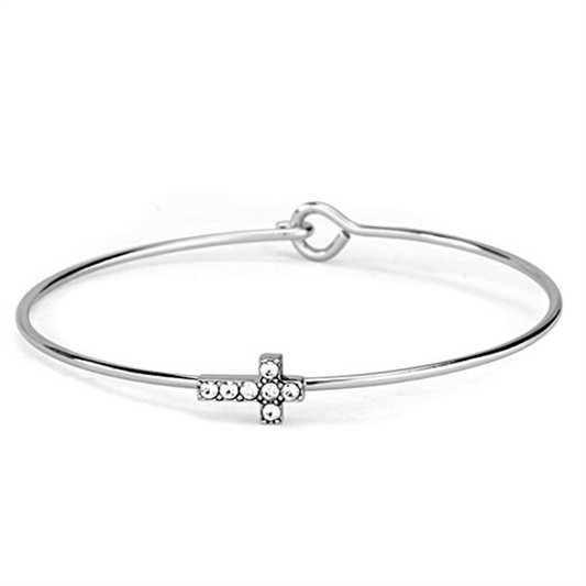 LO3266 - Rhodium Brass Bangle with Top Grade Crystal  in Clear