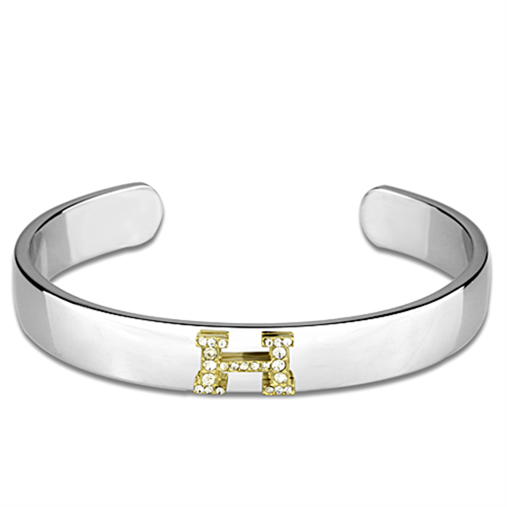 LO3618 - Reverse Two-Tone White Metal Bangle with Top Grade Crystal  in Clear