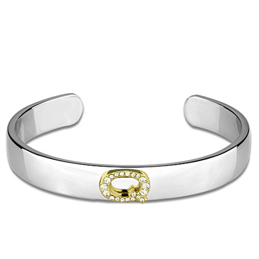 LO3627 - Reverse Two-Tone White Metal Bangle with Top Grade Crystal  in Clear